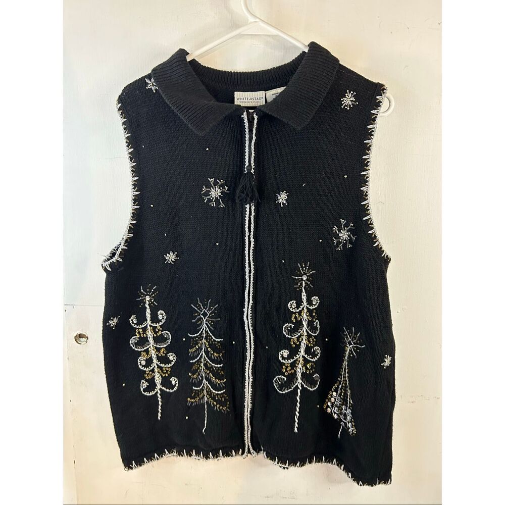 White Stag Black Christmas Tree Sweater vest 16w‎ XL